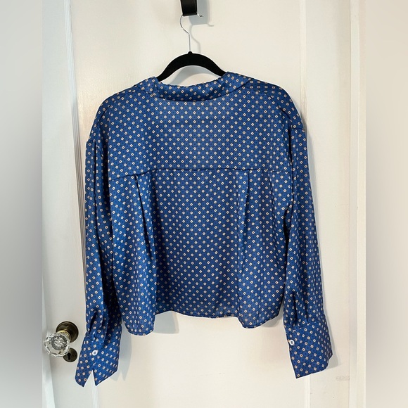 Zara Blue Pattern Satin Button-Up Shirt – Size Small - Picture 2 of 2